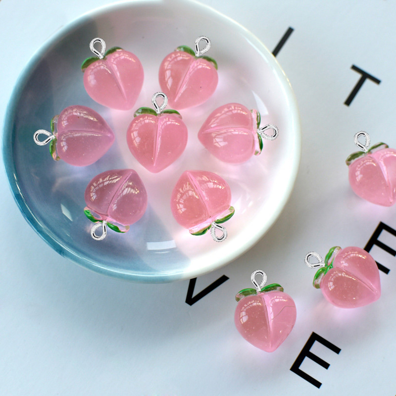 Resin Art Box - 10 ชิ้น จี้เรซิ่นรูปพีชใสแบบแบน สำหรับทำเครื่องประดับ DIY ต่างหู