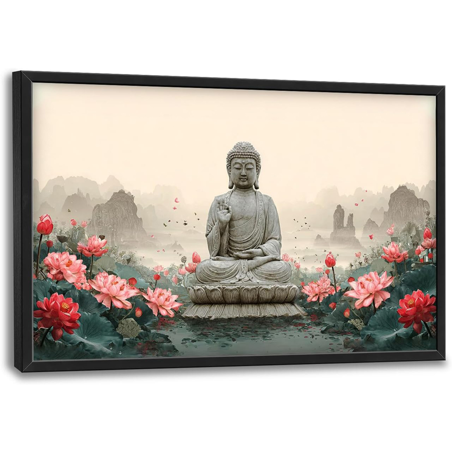 Resin Art Studio - ชุดภาพวาดเพชร 5 มิติ รูปพระพุทธรูปขนาดใหญ่ ลายดอกบัว ศิลปะเซน