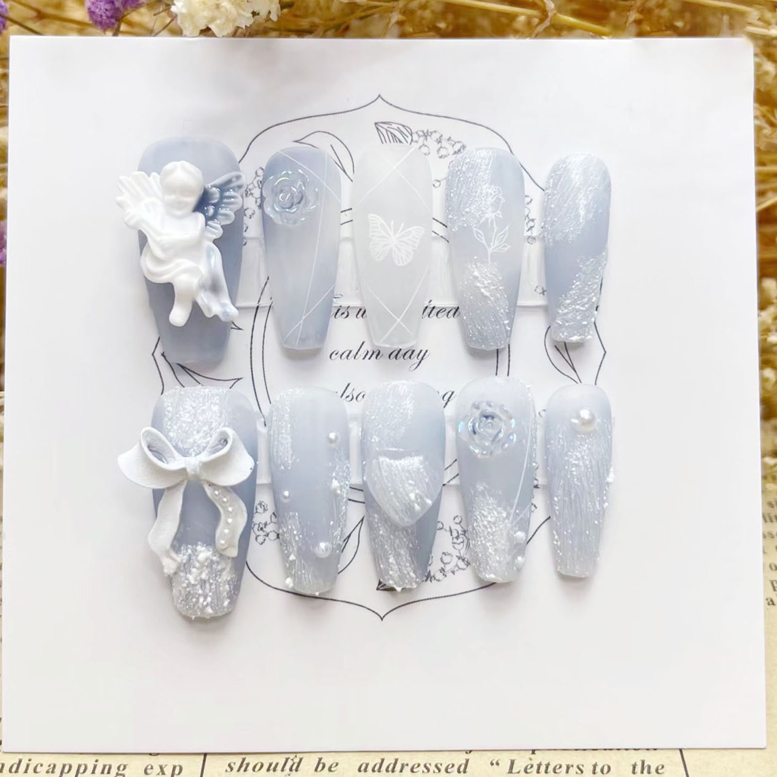 Resin Art Flower - 3D พลาสเตอร์ Angel เล็บปลอม Glossy Haze