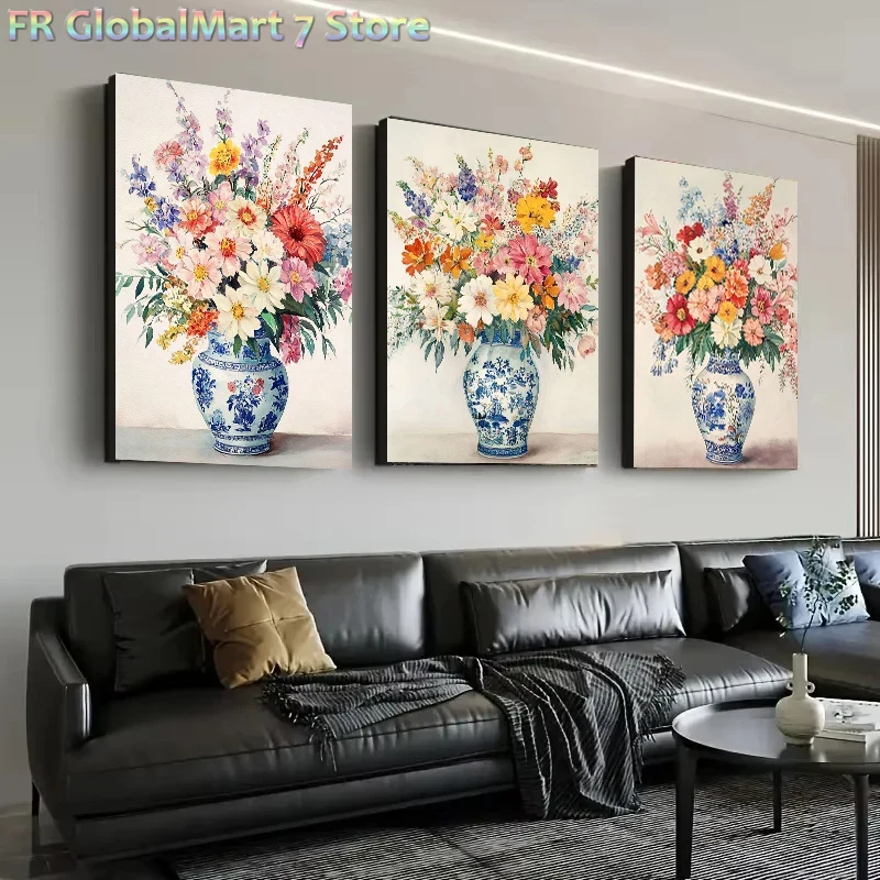 Resin Art Flower - แจกันเซรามิกสไตล์จีน ช่อดอกไม้ ดอกเดซี่ ดอกไม้ป่า โปสเตอร์ ภาพพิมพ์