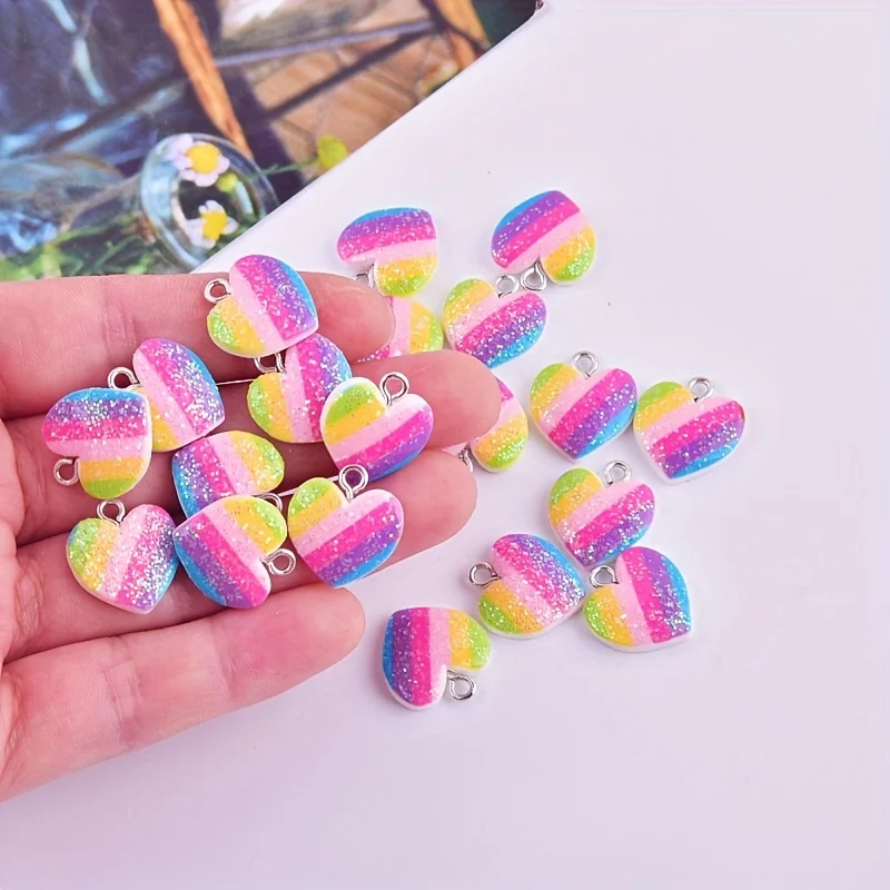 Resin Art Box - ชาร์มเรซิ่นรูปหัวใจหลากสี 10 ชิ้น จี้รูปหัวใจน่ารักหลากสี สำหรับทำเครื่องประดับ DIY