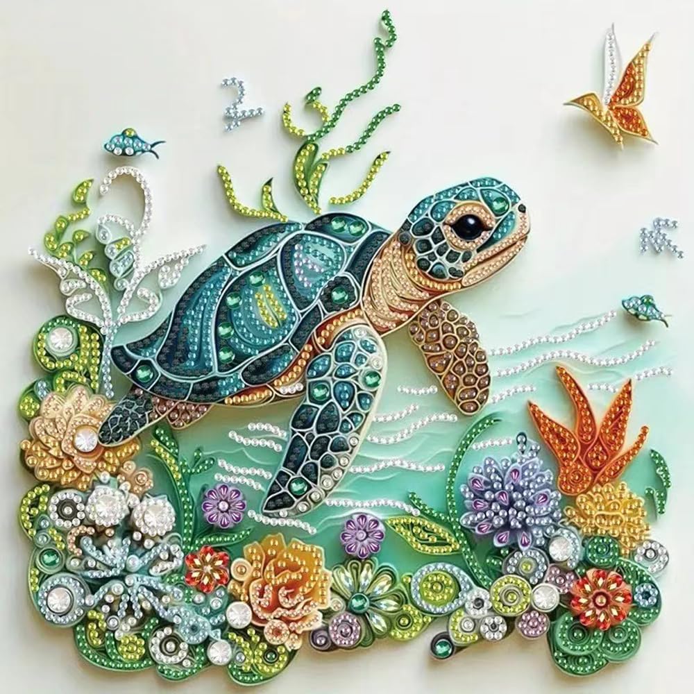 Resin Art Flower - ชุดภาพวาดเพชรรูปเต่าทะเลสำหรับผู้ใหญ่ ชุดงานฝีมือเพชรรูปทรงพิเศษสำหรับผู้เริ่มต้น DIY สำหรับตกแต่งผนังบ้าน