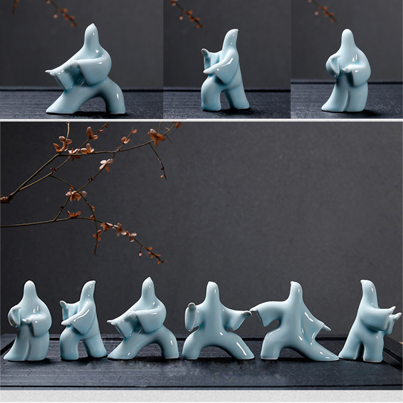Resin Art Studio - บทคัดย่อศิลปะเซรามิค Kungfu Poses Figurine พอร์ซเลนตกแต่งรูปปั้นบ้าน Taiji