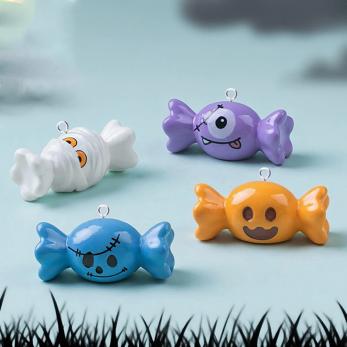 Resin Art Box - 10 ชิ้น จี้เรซินรูปขนมฮาโลวีนสไตล์ยุโรป สำหรับทำเครื่องประดับ DIY เช่น