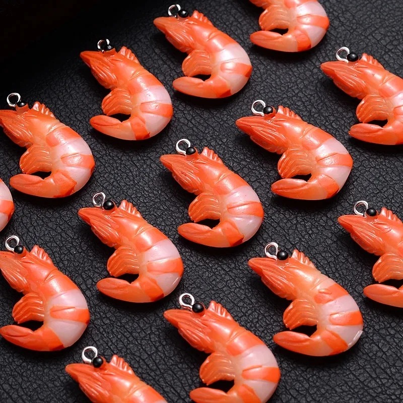 Resin Art Box - จี้รูปกุ้งก้ามกรามและกุ้งจำลอง 3 มิติ 10 ชิ้น, จี้อะคริลิกเรซินรูปอาหารทะเลการ์ตูน