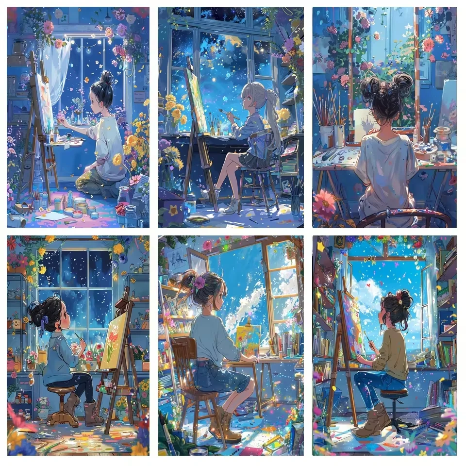 Resin Art Studio - ภาพวาดสตูดิโออบอุ่น ลายดอกไม้ท่ามกลางท้องฟ้ายามค่ำคืน ภาพเพชร งานศิลปะทำมือ ของขวัญสร้างสรรค์สุดประณีต ของตกแต่งบ้าน