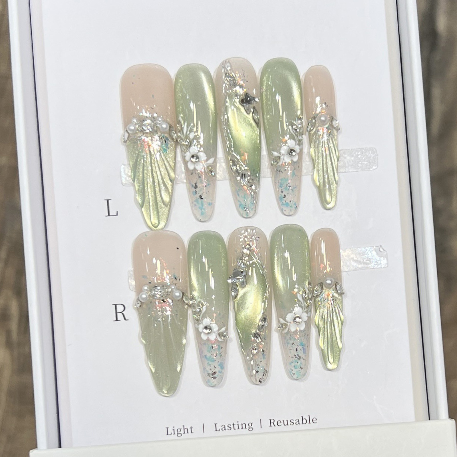 10pcs ยาวอัลมอนด์เล็บปลอมเคล็ด - Resin Art Flower บทวิจารณ์และราคา