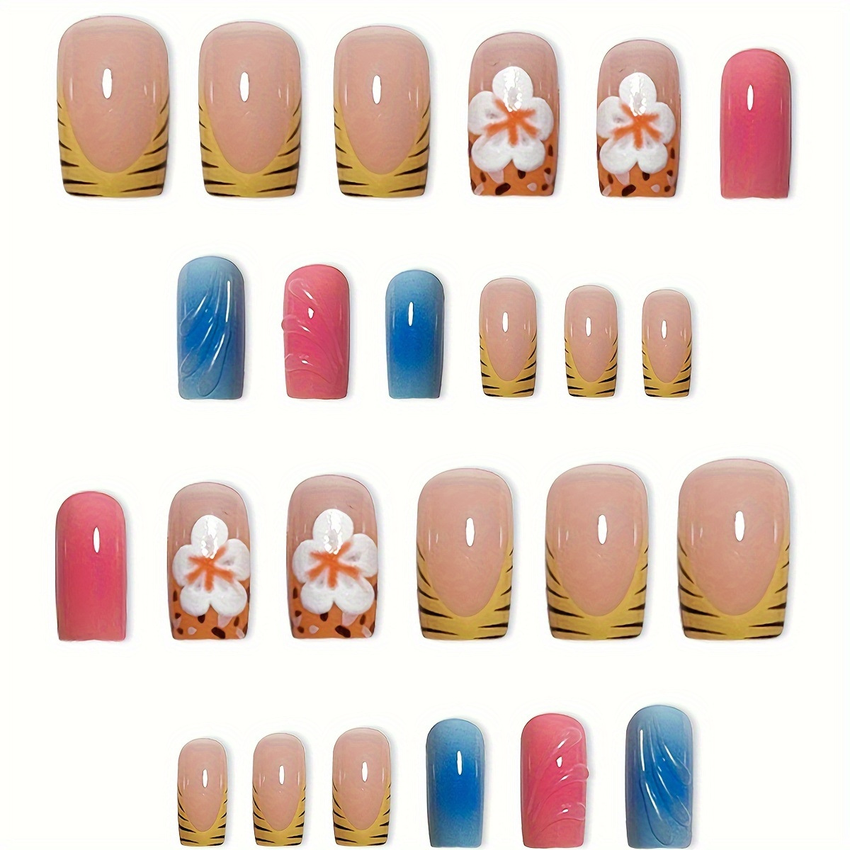 24 ชิ้นสั้นสแควร์หัวเล็บปลอมสี - Resin Art Flower บทวิจารณ์และราคา